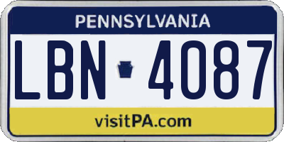 PA license plate LBN4087
