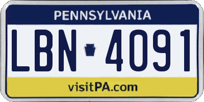 PA license plate LBN4091