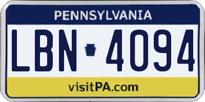 PA license plate LBN4094