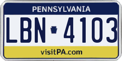 PA license plate LBN4103