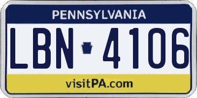 PA license plate LBN4106