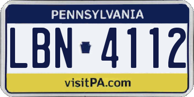 PA license plate LBN4112