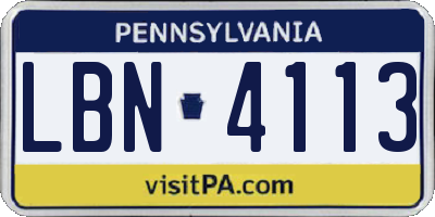 PA license plate LBN4113