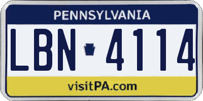 PA license plate LBN4114