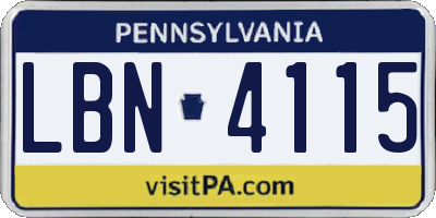 PA license plate LBN4115