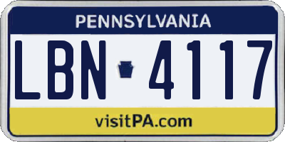 PA license plate LBN4117