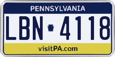 PA license plate LBN4118