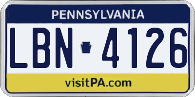PA license plate LBN4126