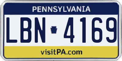 PA license plate LBN4169