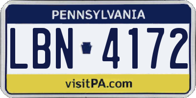 PA license plate LBN4172