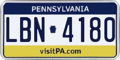 PA license plate LBN4180
