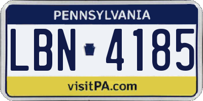 PA license plate LBN4185