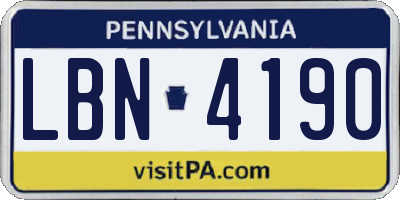 PA license plate LBN4190
