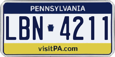 PA license plate LBN4211