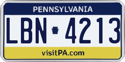 PA license plate LBN4213