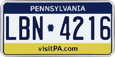 PA license plate LBN4216