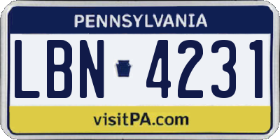 PA license plate LBN4231