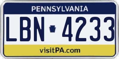 PA license plate LBN4233