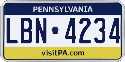 PA license plate LBN4234