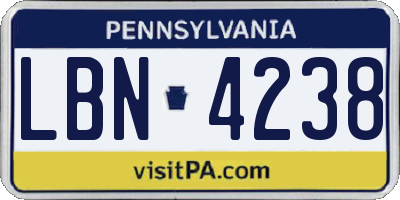 PA license plate LBN4238