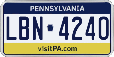 PA license plate LBN4240