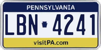 PA license plate LBN4241