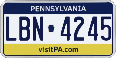 PA license plate LBN4245
