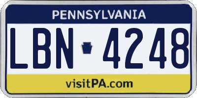 PA license plate LBN4248