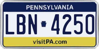 PA license plate LBN4250