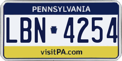 PA license plate LBN4254