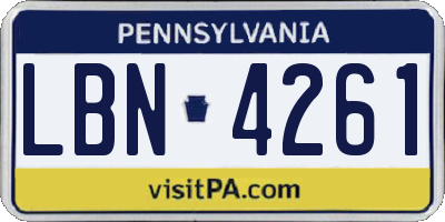 PA license plate LBN4261