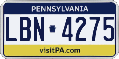 PA license plate LBN4275