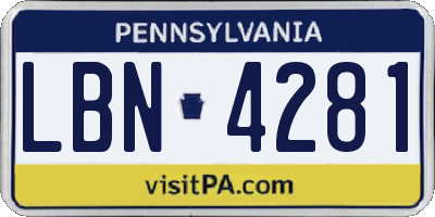 PA license plate LBN4281