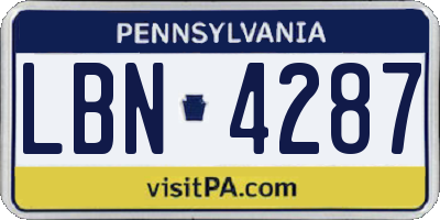 PA license plate LBN4287