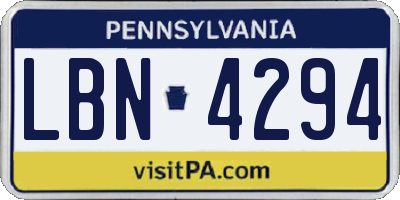 PA license plate LBN4294