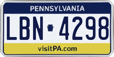 PA license plate LBN4298
