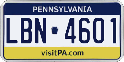 PA license plate LBN4601