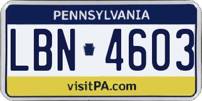 PA license plate LBN4603