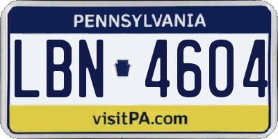 PA license plate LBN4604