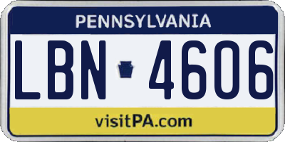 PA license plate LBN4606
