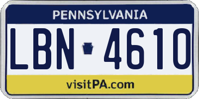 PA license plate LBN4610
