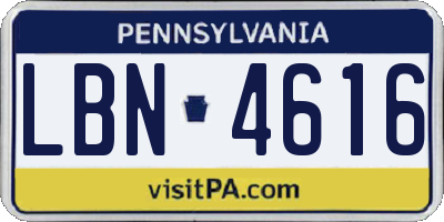 PA license plate LBN4616