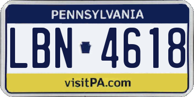 PA license plate LBN4618