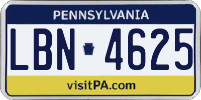 PA license plate LBN4625