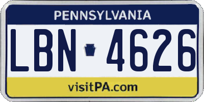 PA license plate LBN4626