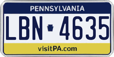 PA license plate LBN4635