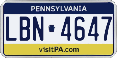 PA license plate LBN4647