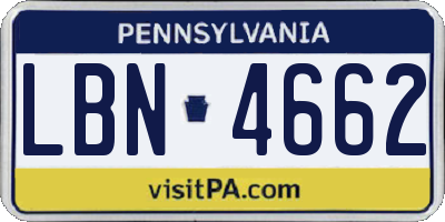 PA license plate LBN4662