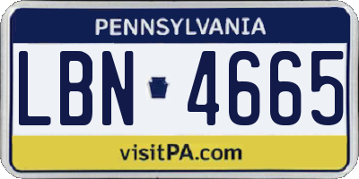 PA license plate LBN4665