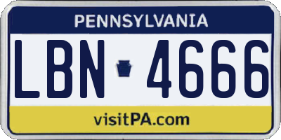 PA license plate LBN4666